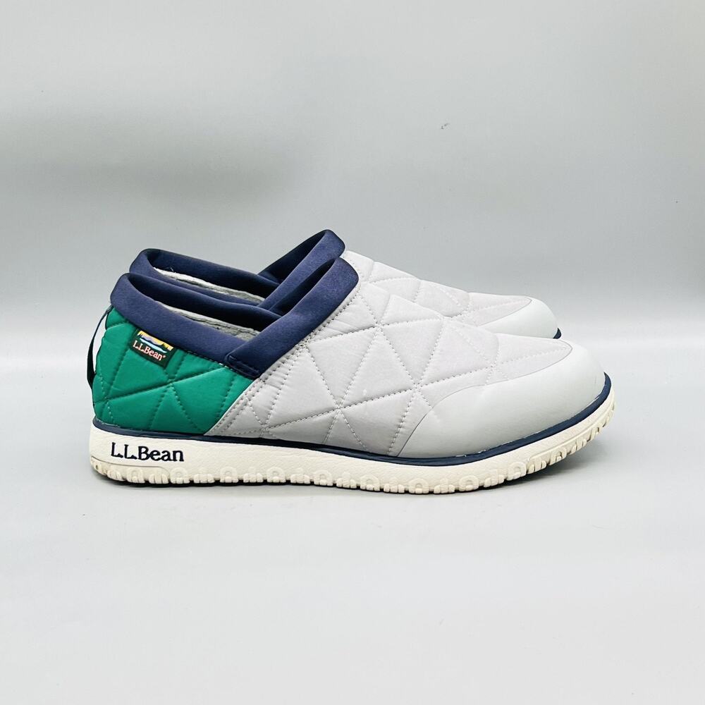 LL Bean Shoes Mens 11 Gray Green Quilted‎ Nylon Slip On House Slippers Comfort
